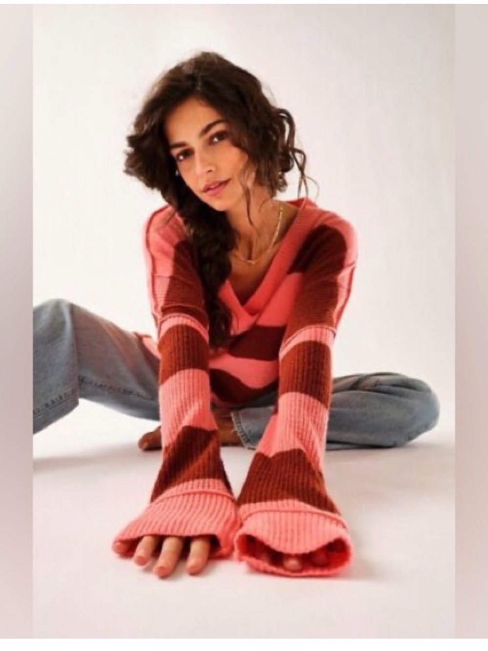 Free People Think of You 100% Cashmere Oversized V-Neck Sweater‎ Medium
